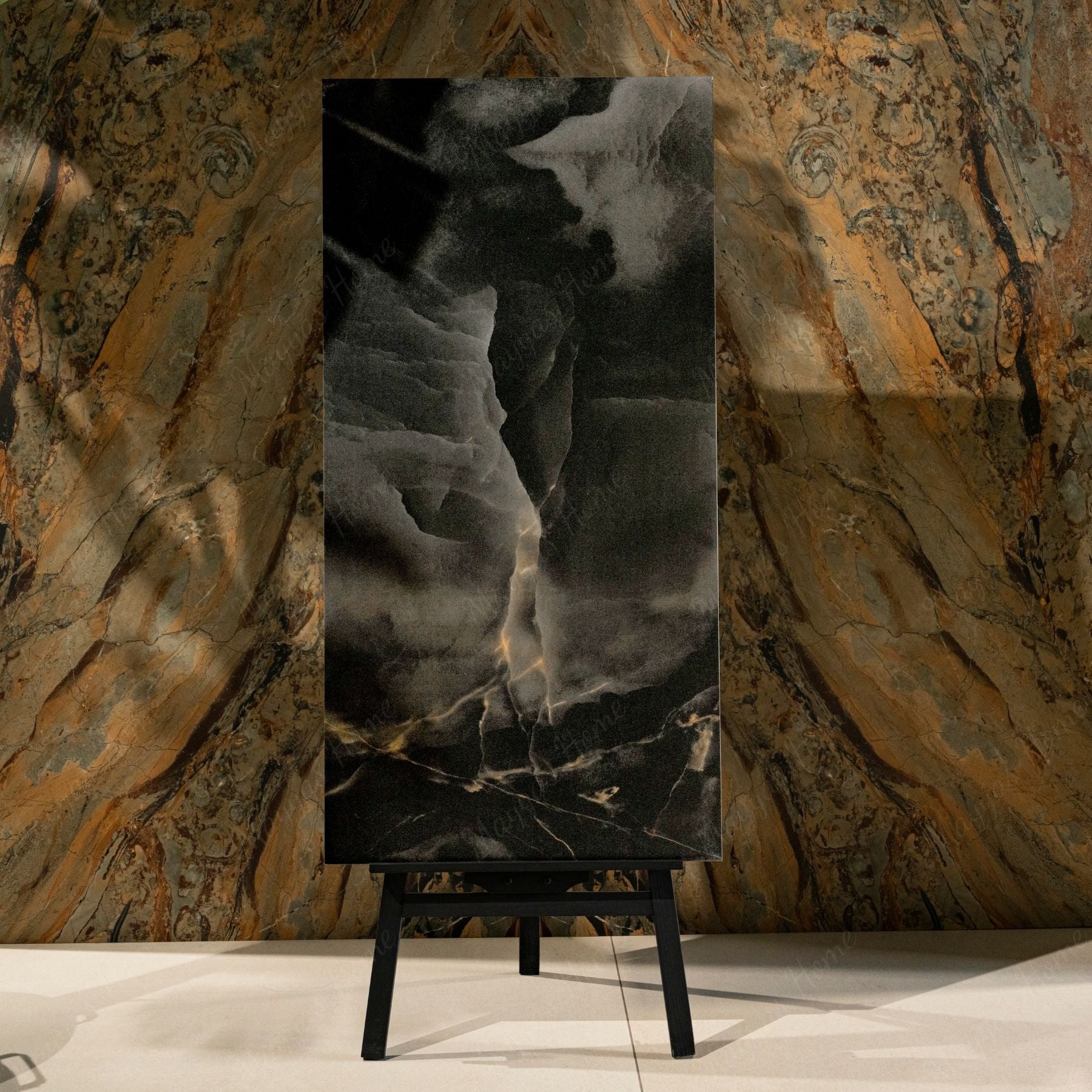 Black Onyx Panther porcelain tile 60x120cm features a bold marble look with deep black tones, premium finish, high durability for floors and walls.