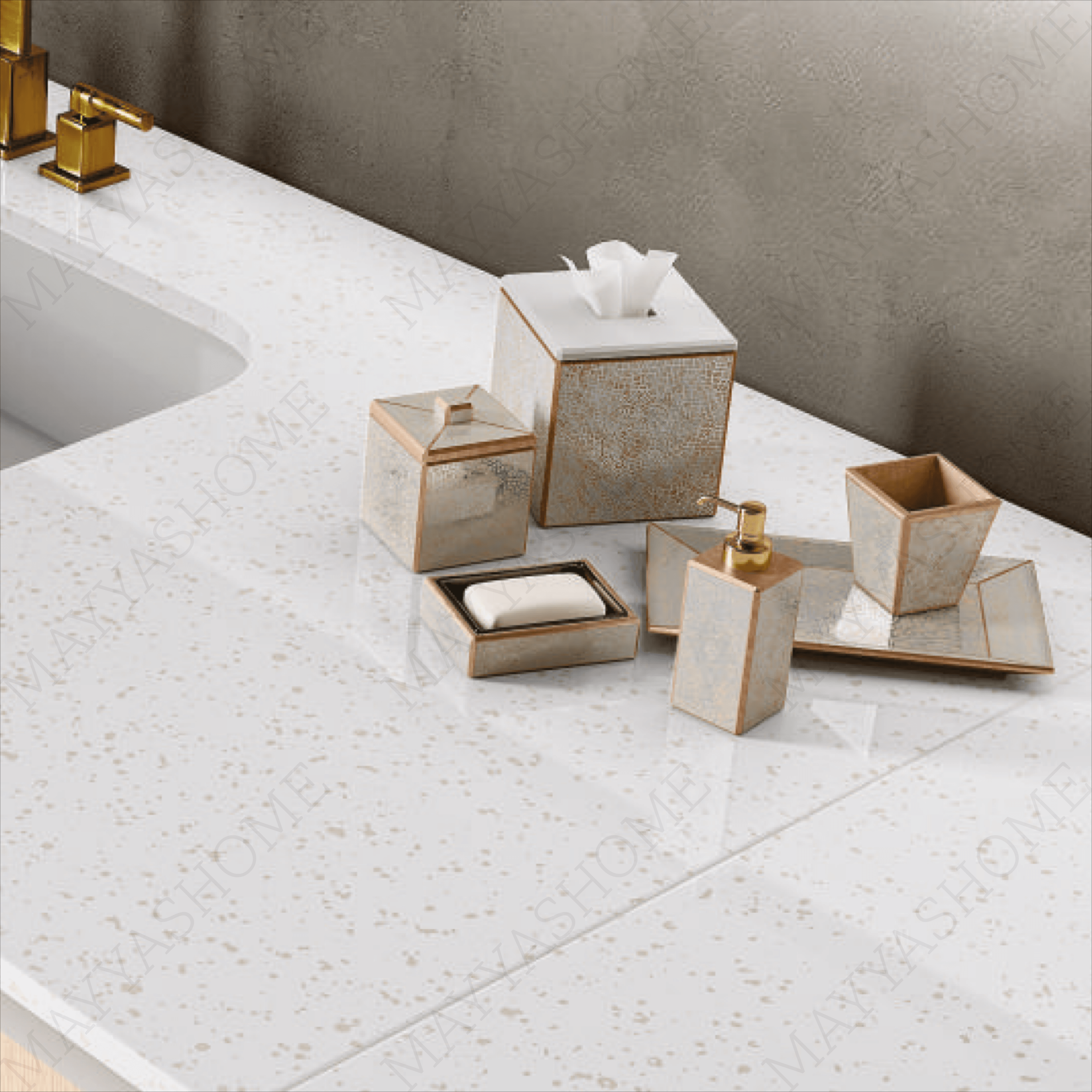 Brighten interiors with elegant stone look tiles featuring a sleek polished finish. Perfect for airy, modern spaces with large format tiles.
