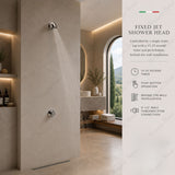 Built-in fixed jet shower head with 15–25 second timed push-button tap and G1/2 connection. Ideal for gyms, hospitals and commercial shower facilities in UAE.