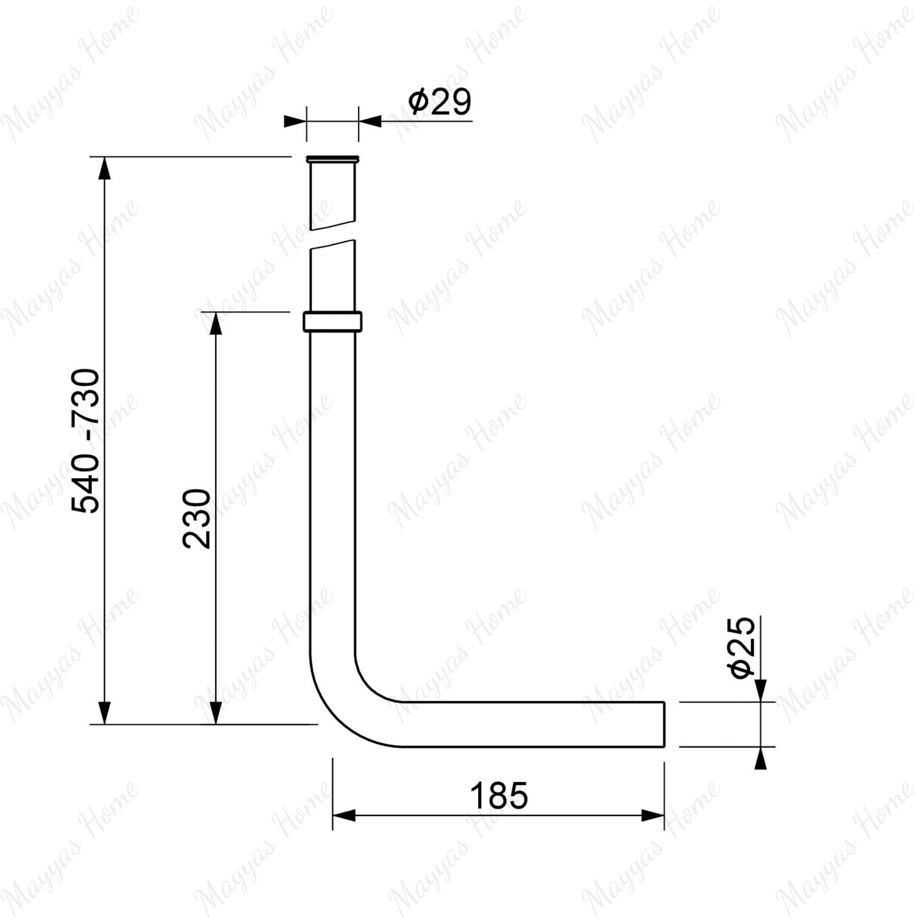 Built-in telescopic L drain pipe with Ø25mm outlet for concealed plumbing. Ideal for commercial, hospitality and residential bathroom projects in UAE.