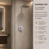 Built-in timed shower mixer tap with 15–25 second push-button control, installation box and anti-vandal protection. Ideal for UAE commercial, hospitality and public shower facilities.