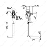 Built-in timed toilet flush valve with push-button timer control, integrated drain pipe and G 3/4” connection. Ideal for UAE commercial, hospitality, healthcare and public washrooms.