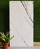 Discover CALCATTA EMARALD porcelain tile 600x1200mm with 9MM thickness and glitter on matt finish. Durable large format tile ideal for luxurious, shimmer-enhanced flooring and walls.