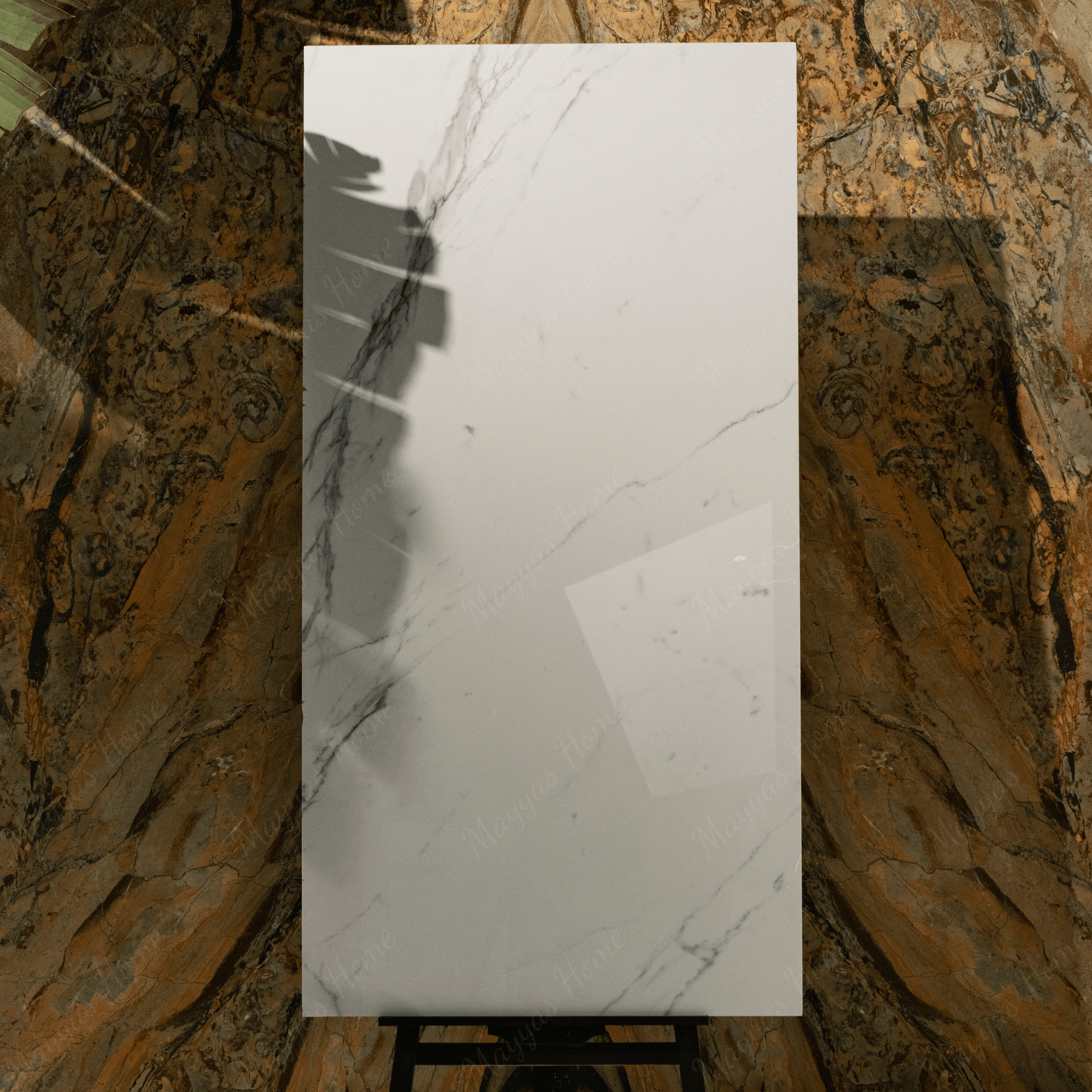 CRSM 117 tiles (80x160cm, 9mm) feature a polished surface with a sleek and modern design. Suitable for both floors and walls, these tiles are perfect for adding a touch of elegance to any indoor space.