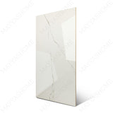 Calacatta Bianco glossy marble effect porcelain tile 60x120cm with 9mm thickness features bold veining and a refined polished finish for luxury spaces.