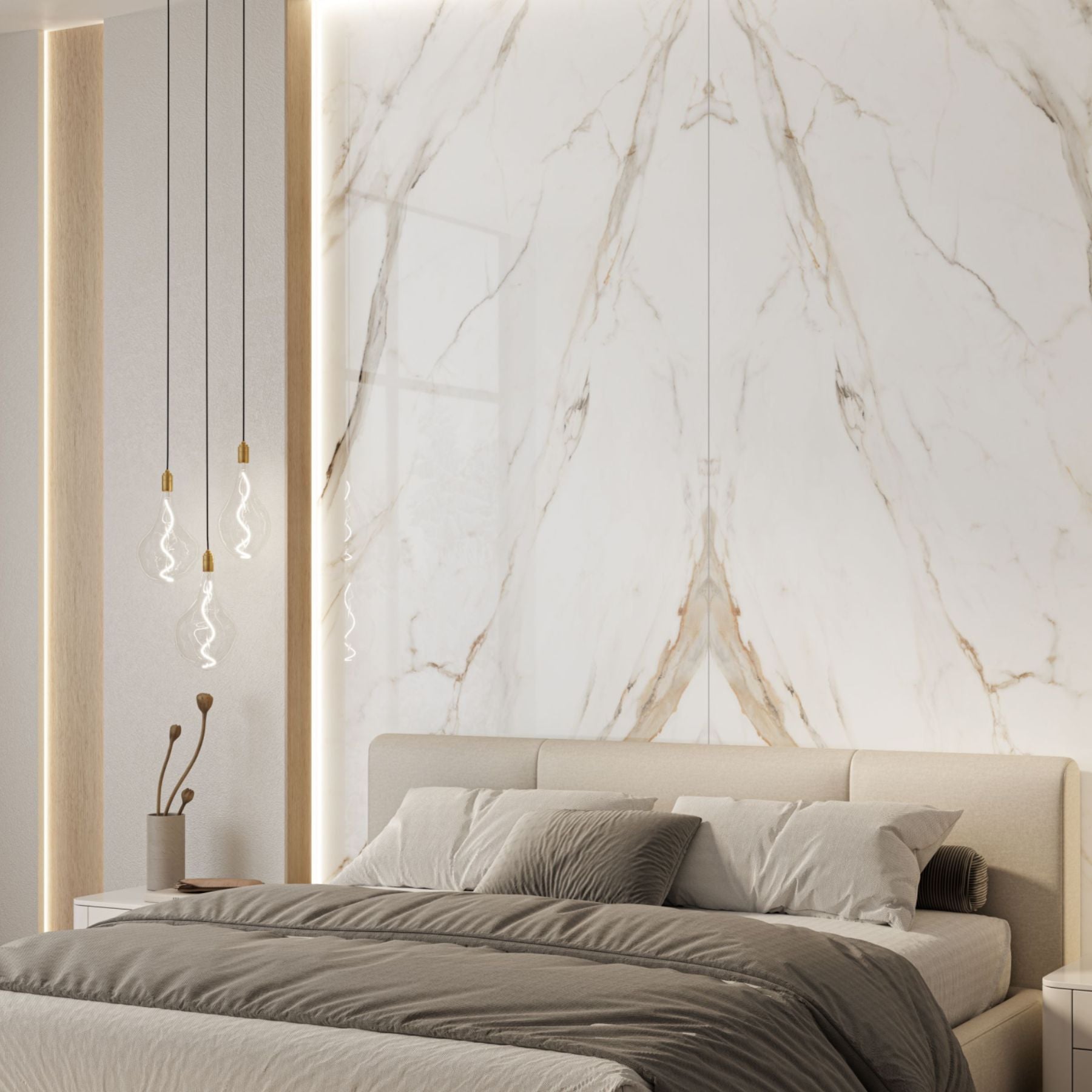 Calacatta Nuvo Bookmatch Crystal Polish Colorbody slab 120x280cm, 9mm thick, with Random 02 marble design for premium floors, walls and statement interiors.