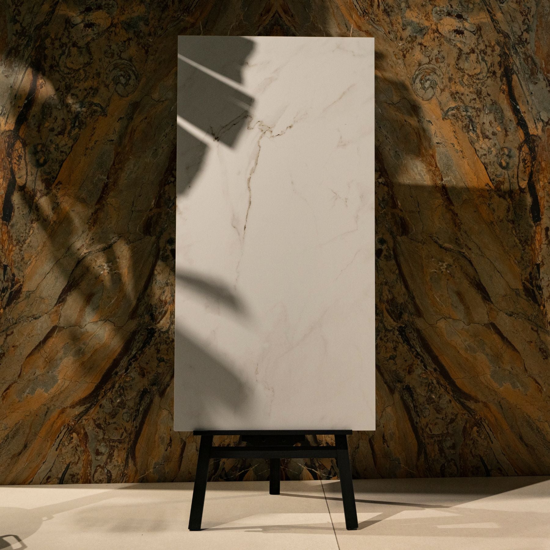 Calcatta porcelain tile in 60x120cm size featuring elegant white marble texture with soft grey veining and durable 9mm thickness for floors and walls.