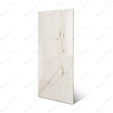 Calcutta Bianco Oro glossy marble porcelain tile 60x120cm with 9mm thickness features white base, gold and grey veining with polished finish.