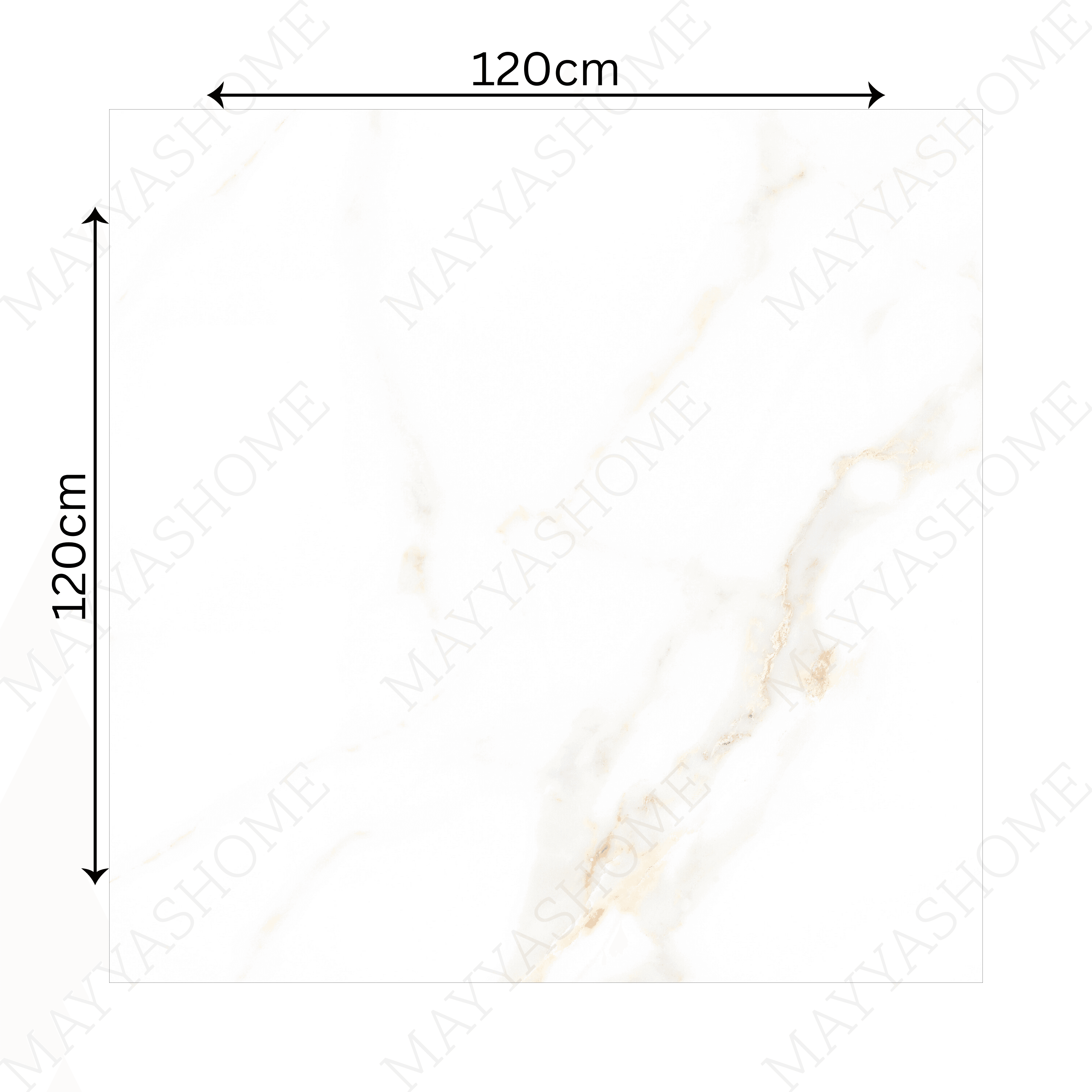 Cecelia Gold 120x120cm matt porcelain tile with soft cream base and golden veining. Elegant, durable, and ideal for modern luxury interiors.