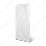 Celeste White glossy marble effect porcelain tile 60x120cm with 9mm thickness features bright white base, soft grey veins and polished finish.