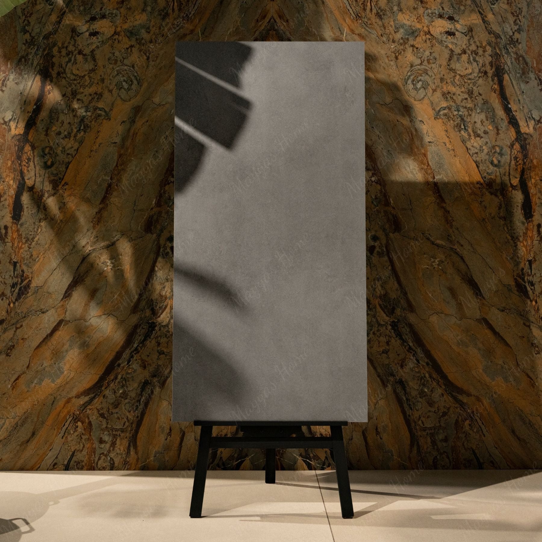 Cemento Nero porcelain tile in 60x120cm size with dark concrete look, deep charcoal tones and durable 9mm thickness for floors and walls.