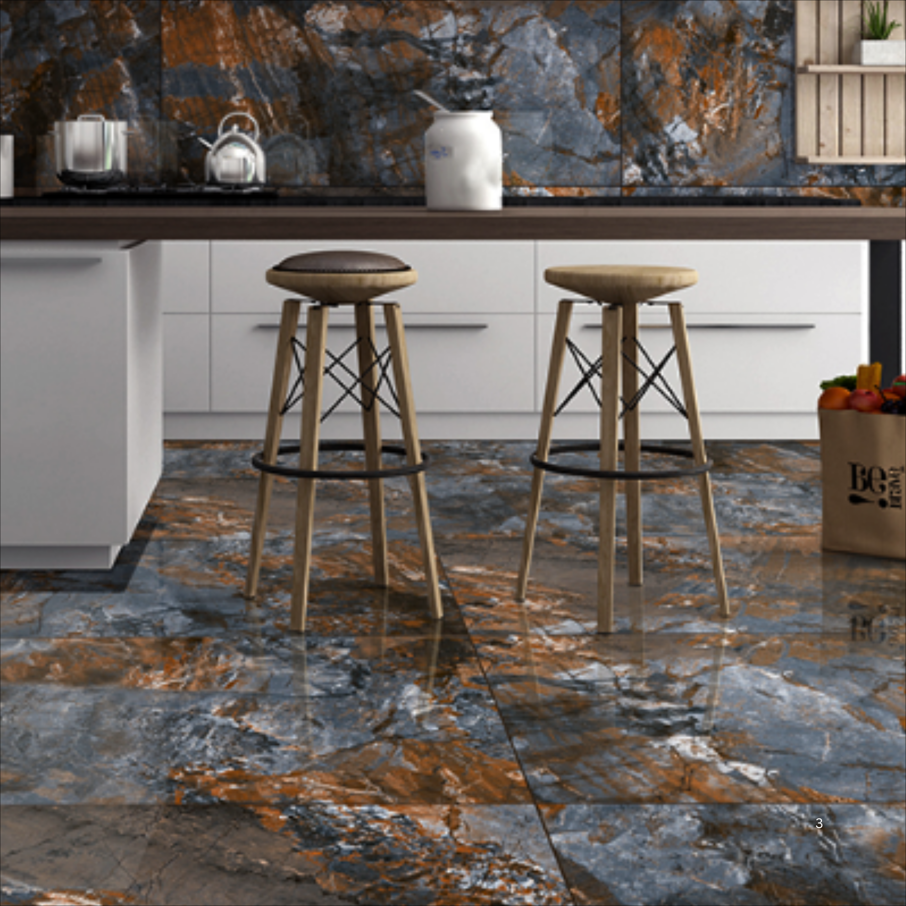 Cenefa Azul 60x120cm high-gloss porcelain tile with bold blue marble effect. Durable, stylish, and perfect for feature walls and elegant flooring.