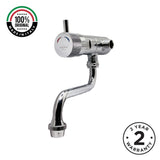 Commercial wall-mounted timed mixer tap with swivel spout, push-button activation, adjustable flow control and anti-vandal protection for UAE washrooms.