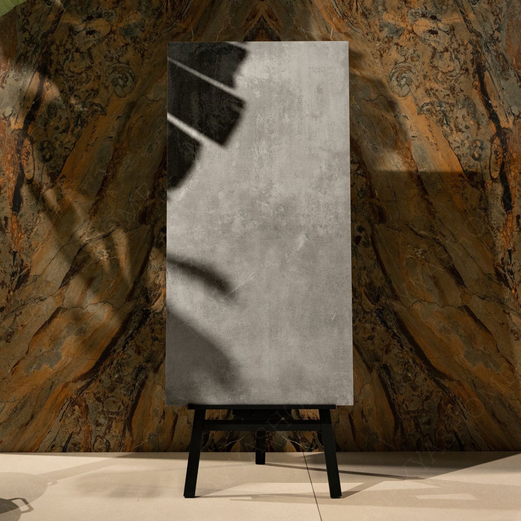 Concrete Grey porcelain tile in 60x120cm size with modern concrete look, neutral grey tones and durable 9mm thickness for floors and walls.