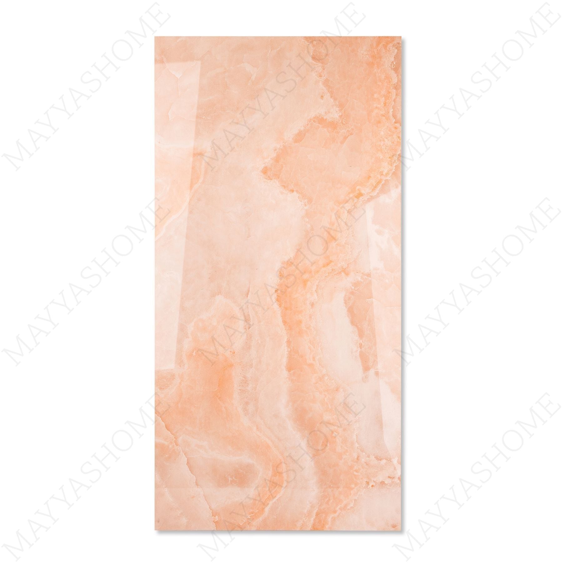 Coral Onyx glossy onyx effect porcelain tile 60x120cm with 9mm thickness features warm coral tones and polished luxury finish.