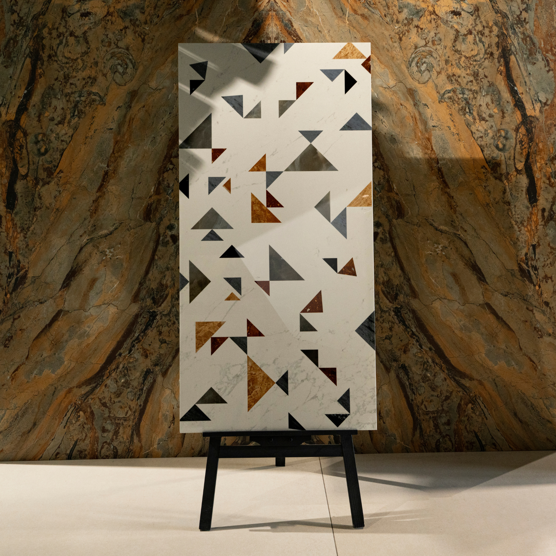 Coriander Decor porcelain tile 60x120cm 9mm thickness, earth-tone marble look with decor design, durable porcelain tile for floors and walls.