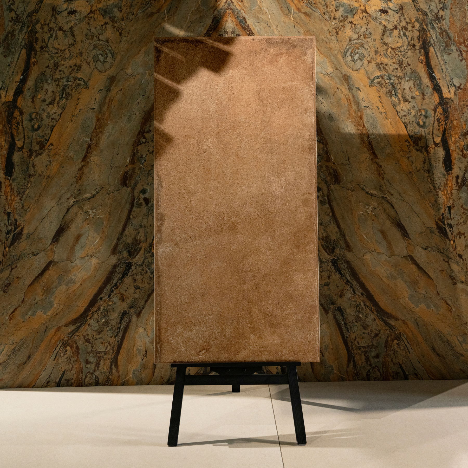 Cottage Terra Edge porcelain tile 60x120cm 9mm thickness, terra-cotta stone look design, durable porcelain tile for warm modern floors and walls.