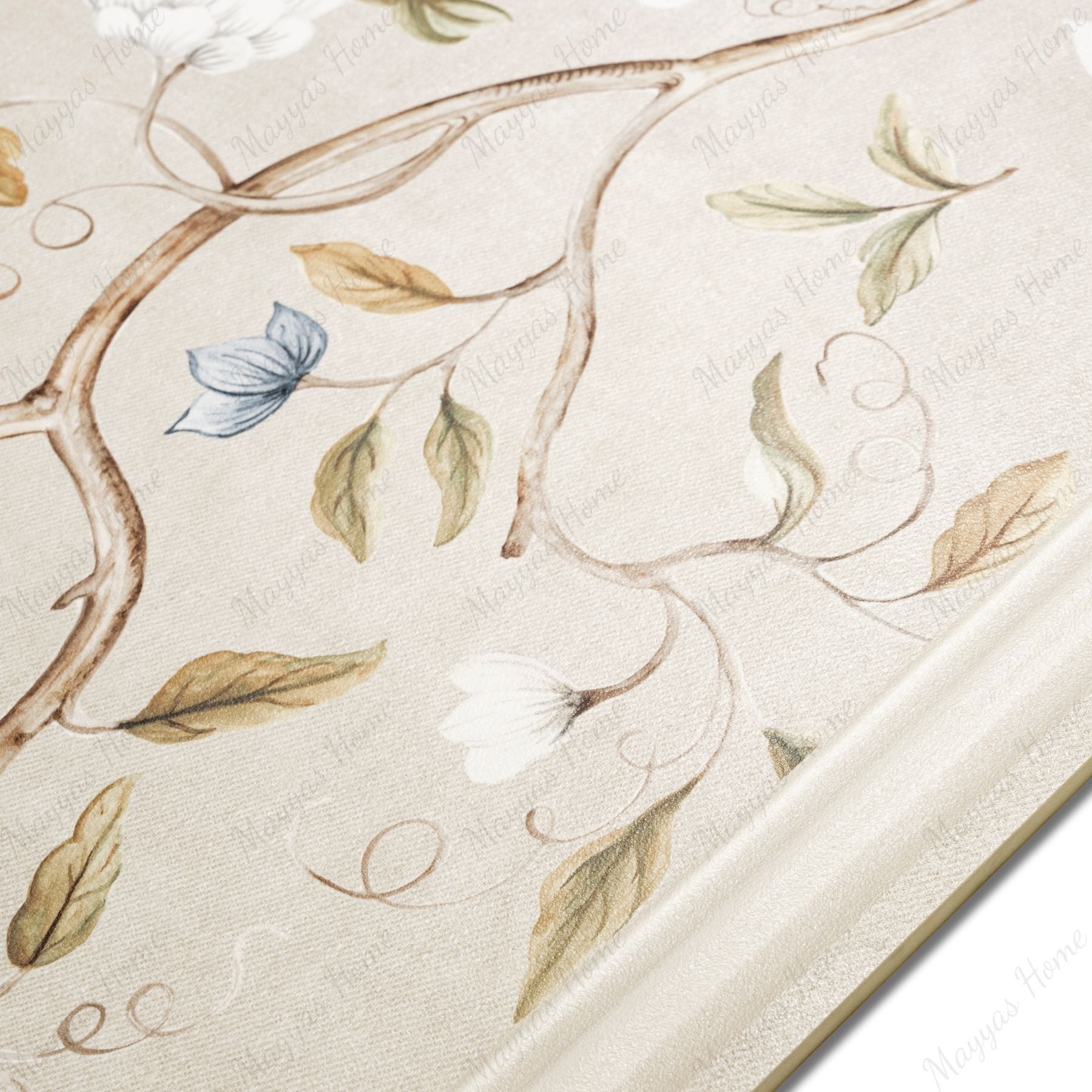 Crema Frame Blossom matt stone effect porcelain tile 60x120cm with 9mm thickness features soft beige tones and elegant floral detailing.