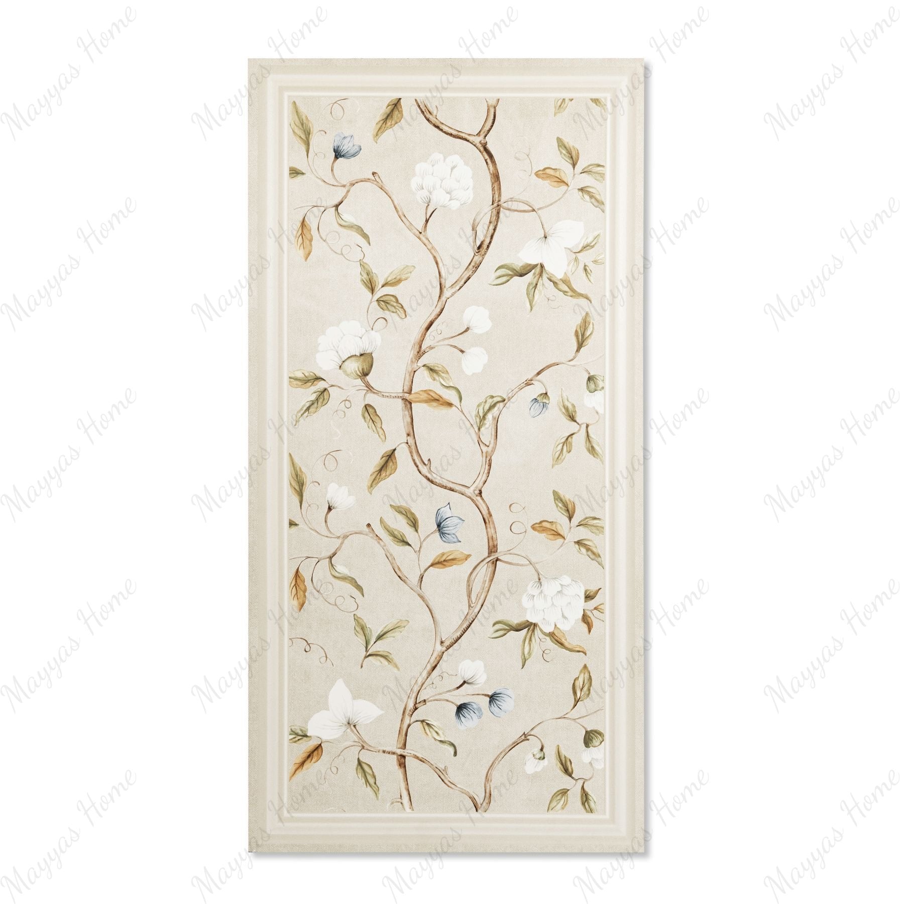 Crema Frame Blossom matt stone effect porcelain tile 60x120cm with 9mm thickness features soft beige tones and elegant floral detailing.