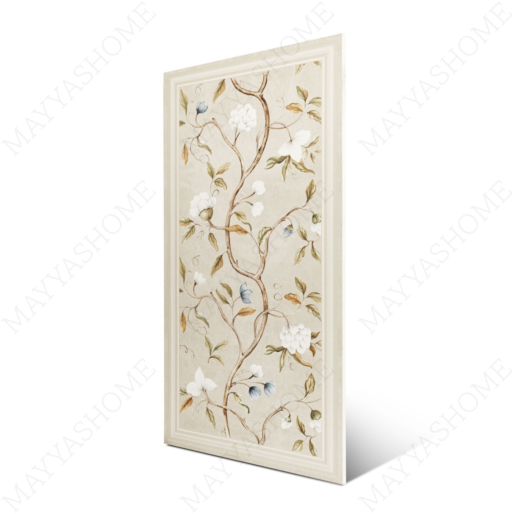 Crema Frame Blossom matt stone effect porcelain tile 60x120cm with 9mm thickness features soft beige tones and elegant floral detailing.