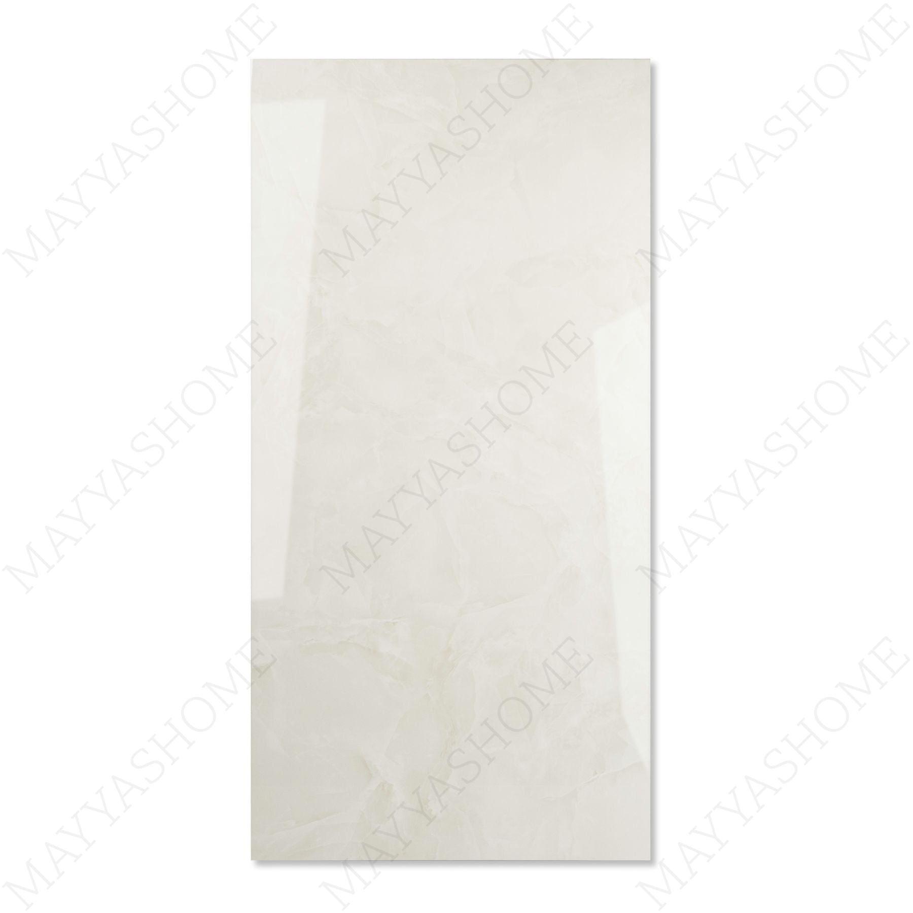 Crema White glossy marble effect porcelain tile 60x120cm with 9mm thickness features soft cream tones, subtle veining and elegant polished finish.