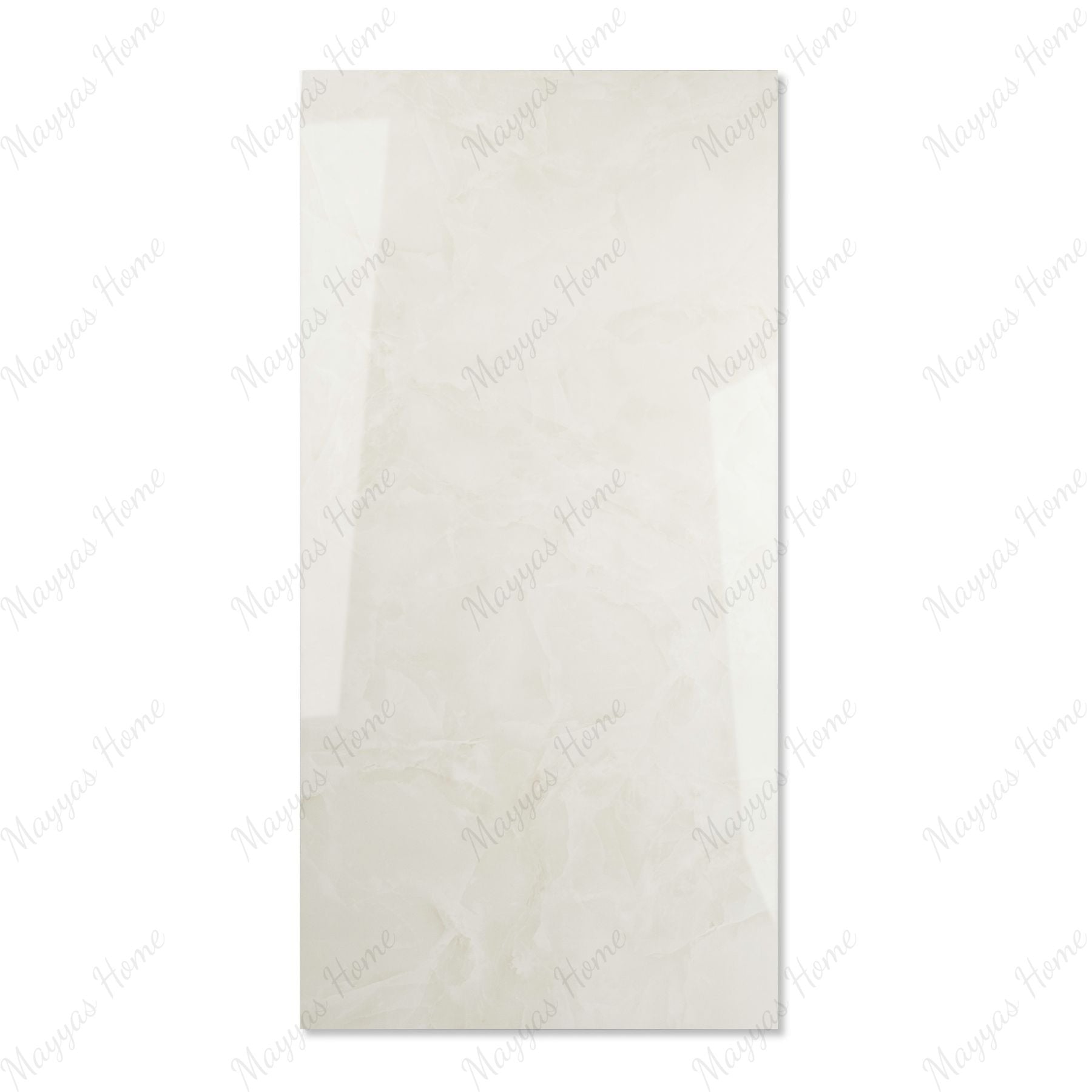 Crema White glossy marble effect porcelain tile 60x120cm with 9mm thickness features soft cream tones, subtle veining and elegant polished finish.