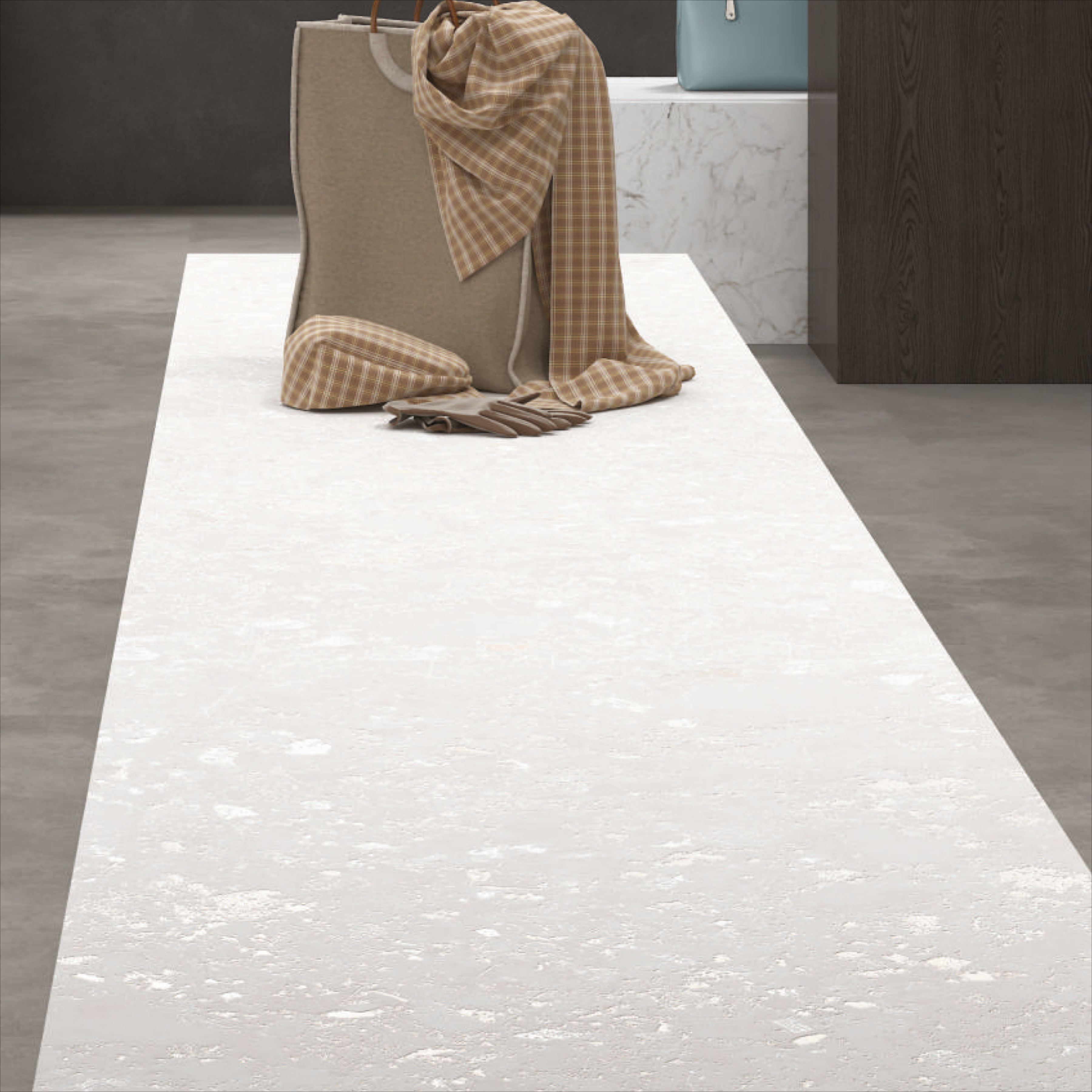 Elevate your interiors with stone look tiles in white, featuring detailed carving accents and a refined matt finish. Ideal for large format tiles.