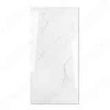 Eterna White glossy marble effect porcelain tile 60x120cm with 9mm thickness features bright white base, soft grey veins and polished finish.