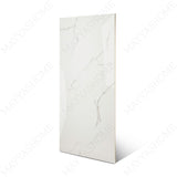 Eterna White glossy marble effect porcelain tile 60x120cm with 9mm thickness features bright white base, soft grey veins and polished finish.