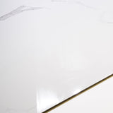 Eterna White glossy marble effect porcelain tile 60x120cm with 9mm thickness features bright white base, soft grey veins and polished finish.