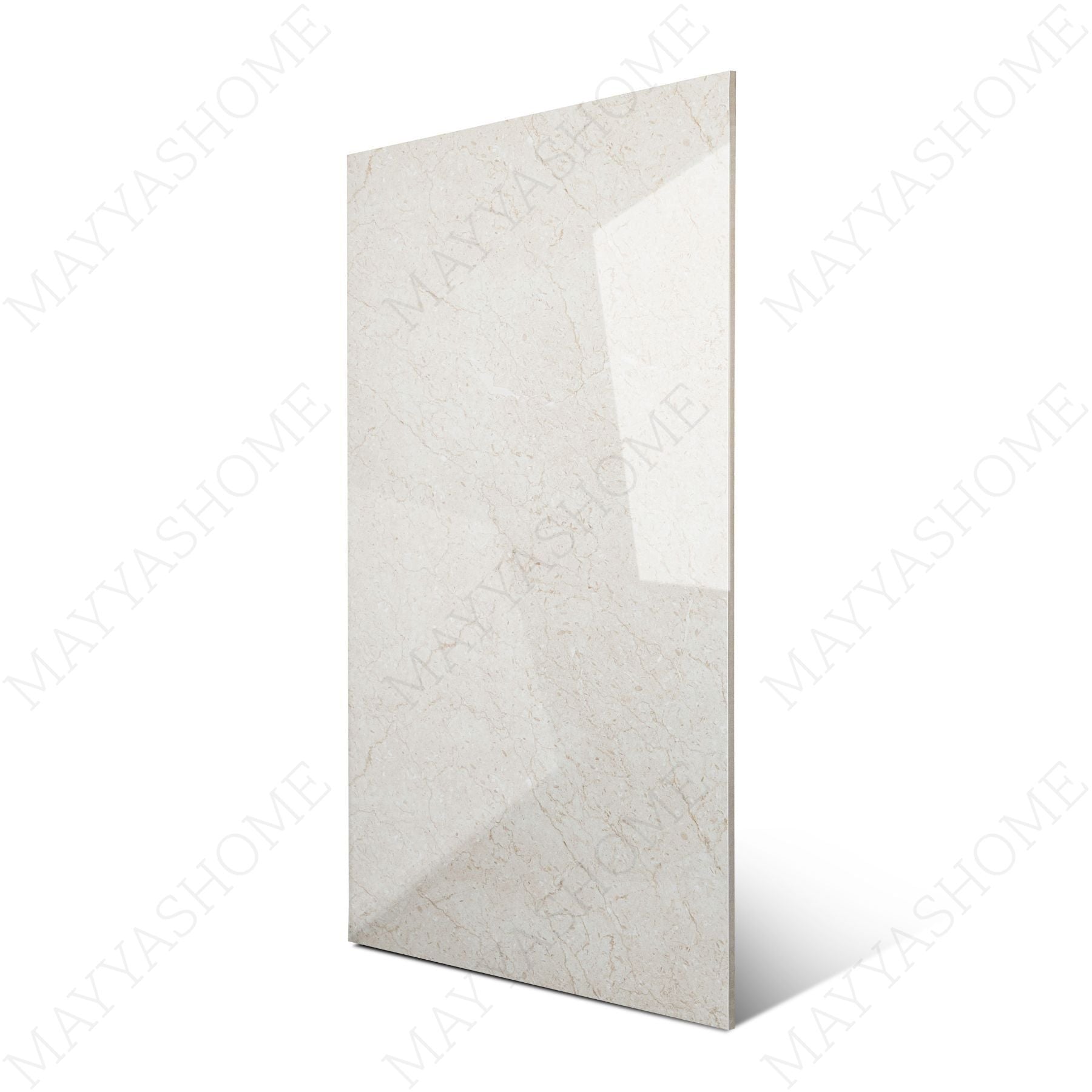 Everglade Marfil glossy marble look porcelain tile 60x120cm with 9mm thickness features warm cream tones, polished shine, and durable performance.