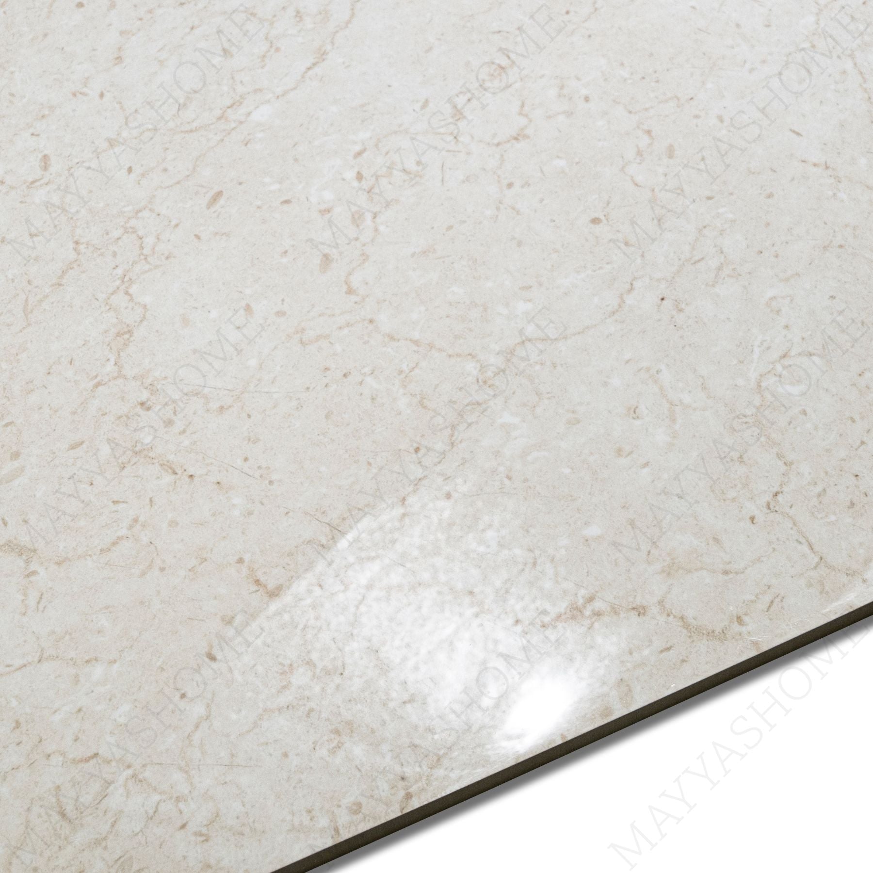 Everglade Marfil glossy marble look porcelain tile 60x120cm with 9mm thickness features warm cream tones, polished shine, and durable performance.