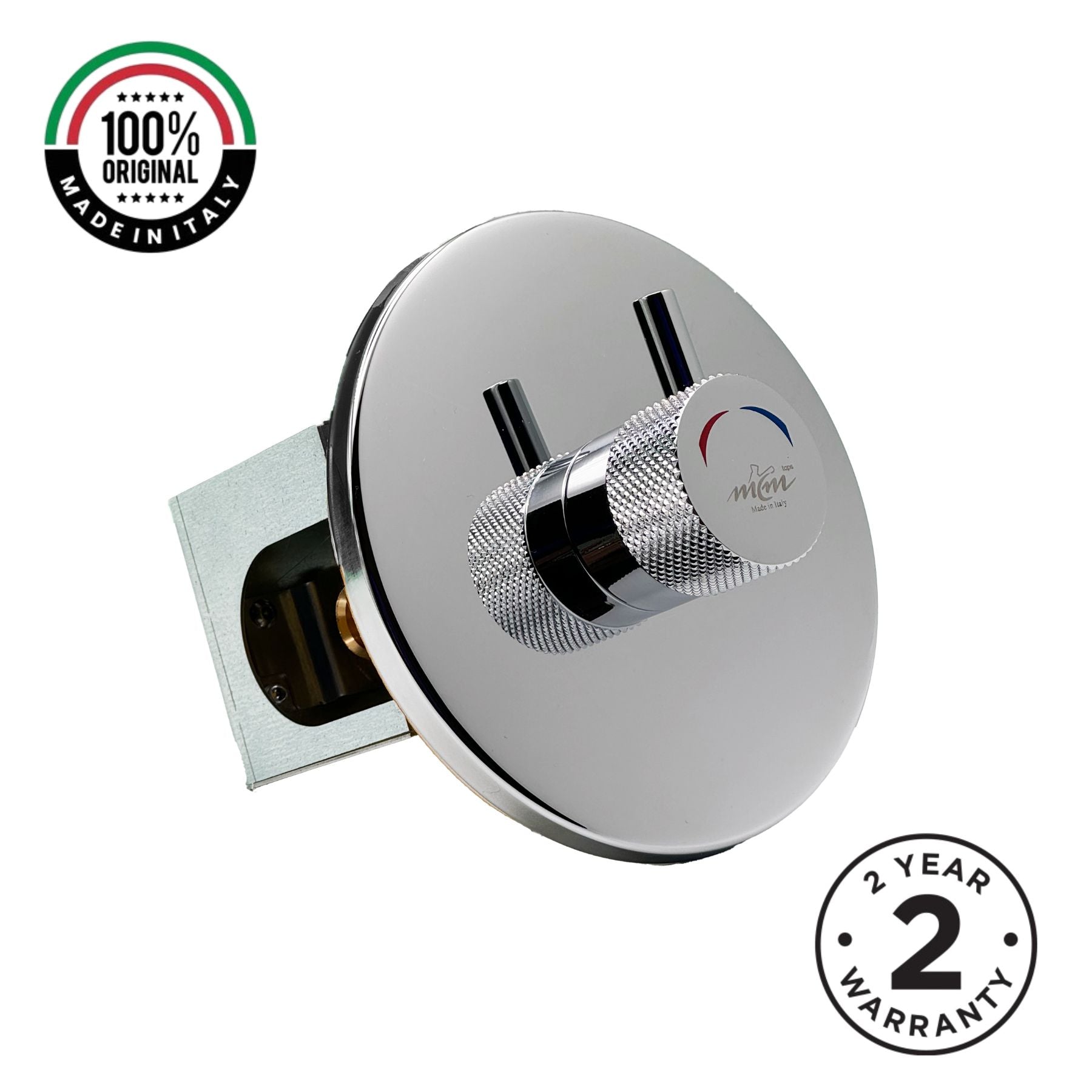 Extended built-in timed shower tap with 15–25 second push-button control, installation box and anti-vandal protection for commercial and public facilities.