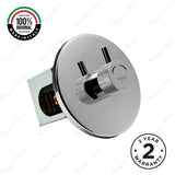 Extended built-in timed shower tap with 15–25 second push-button control, installation box and anti-vandal protection for commercial and public facilities.