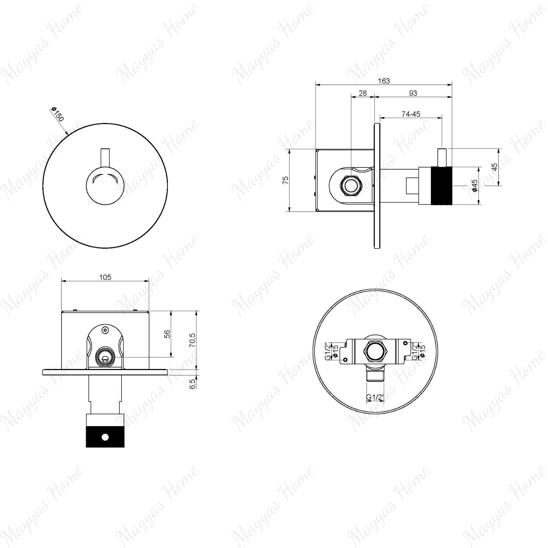 Extended built-in timed shower tap with 15–25 second push-button control, installation box and anti-vandal protection for commercial and public facilities.