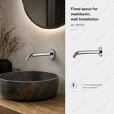 Fixed washbasin spout for wall installation with G1/2 male threaded connection. Premium chrome spout for hotels, hospitals, offices and residential bathrooms in UAE.