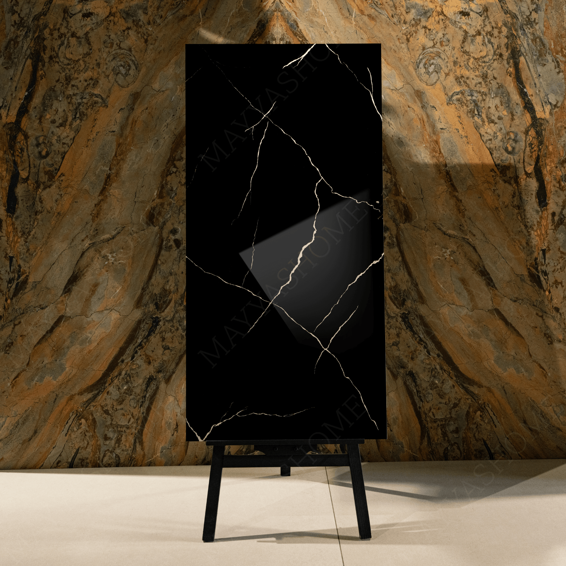 Forest Black porcelain tile 60x120cm 9mm thickness, bold marble look design, durable porcelain, ideal for luxury floors and walls.