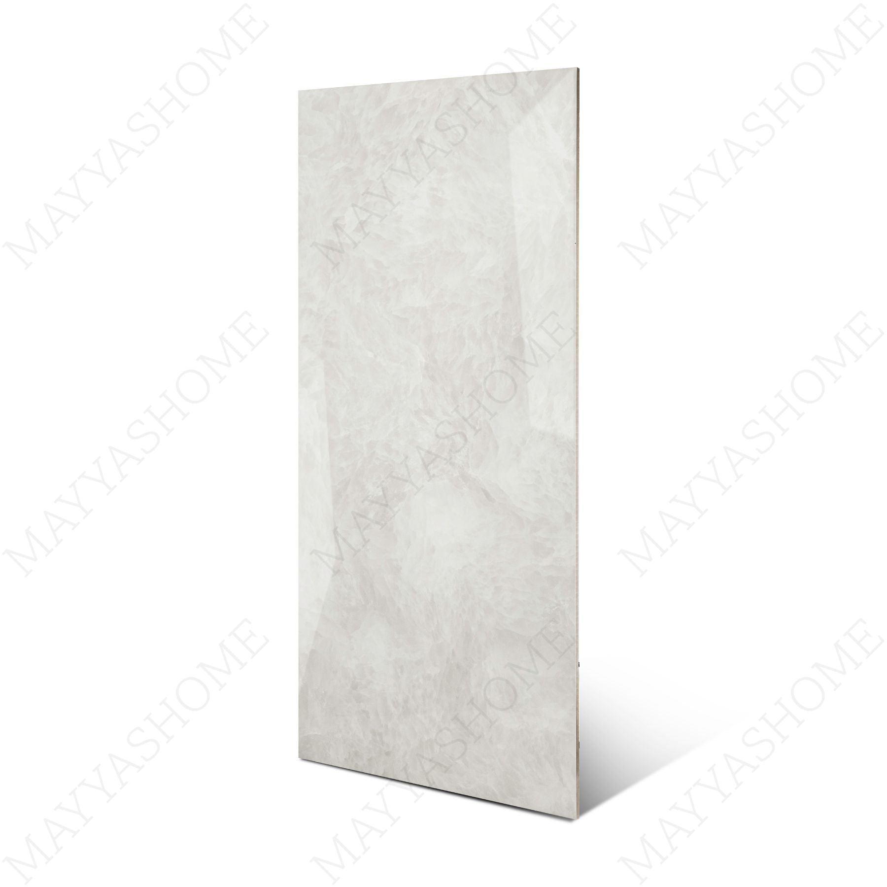 Fur Ice glossy marble effect porcelain tile 60x120cm with 9mm thickness features icy white base, soft grey texture and polished finish.