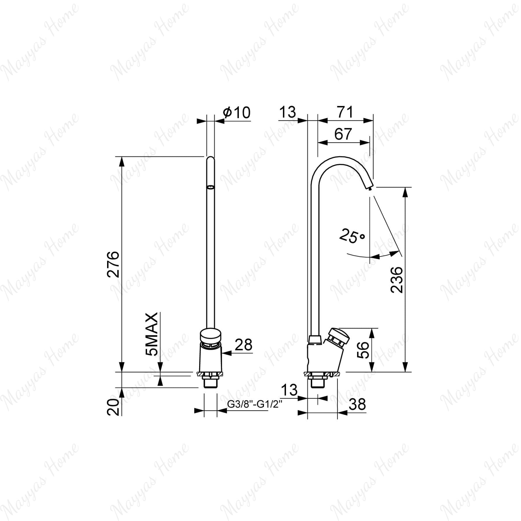 Instant water drinker with fixed spout, flow adjustment screw and G3/8 or G1/2 connections. Perfect for schools, hospitals and public facilities across UAE.