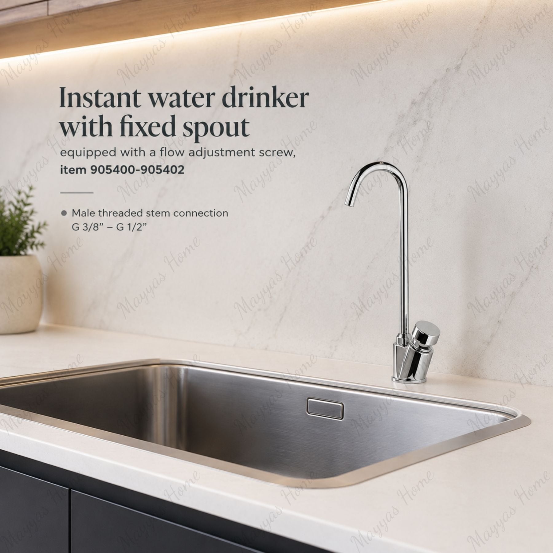 Instant water drinker with fixed spout, flow adjustment screw and G3/8 or G1/2 connections. Perfect for schools, hospitals and public facilities across UAE.