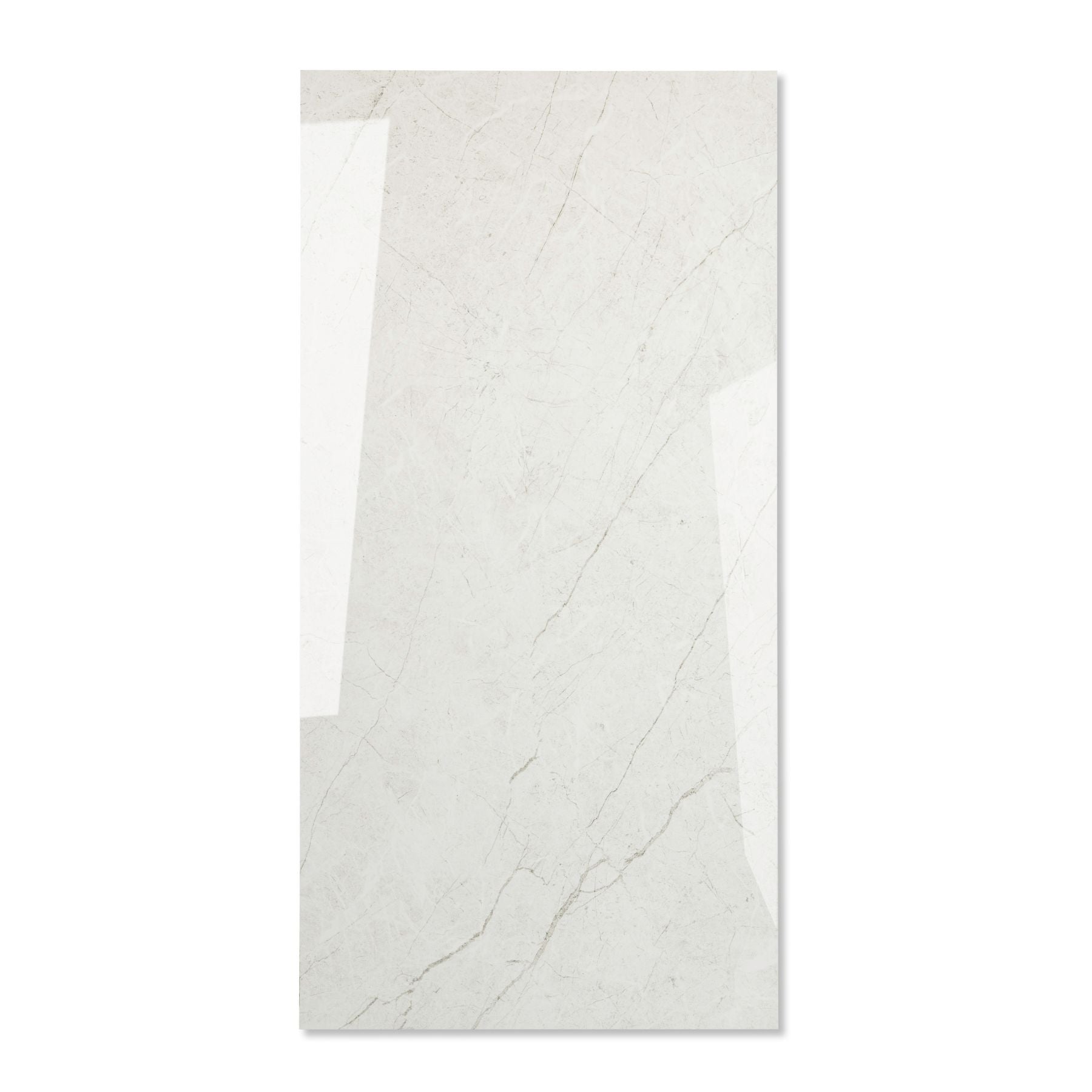 Iris Bianco glossy marble effect porcelain tile 60x120cm with 9mm thickness delivers refined veining and a bright polished finish.