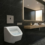 Italian-made electronic urinal flush valve with battery-powered sensor operation, concealed installation, and brushed steel finish for hygienic UAE washrooms.