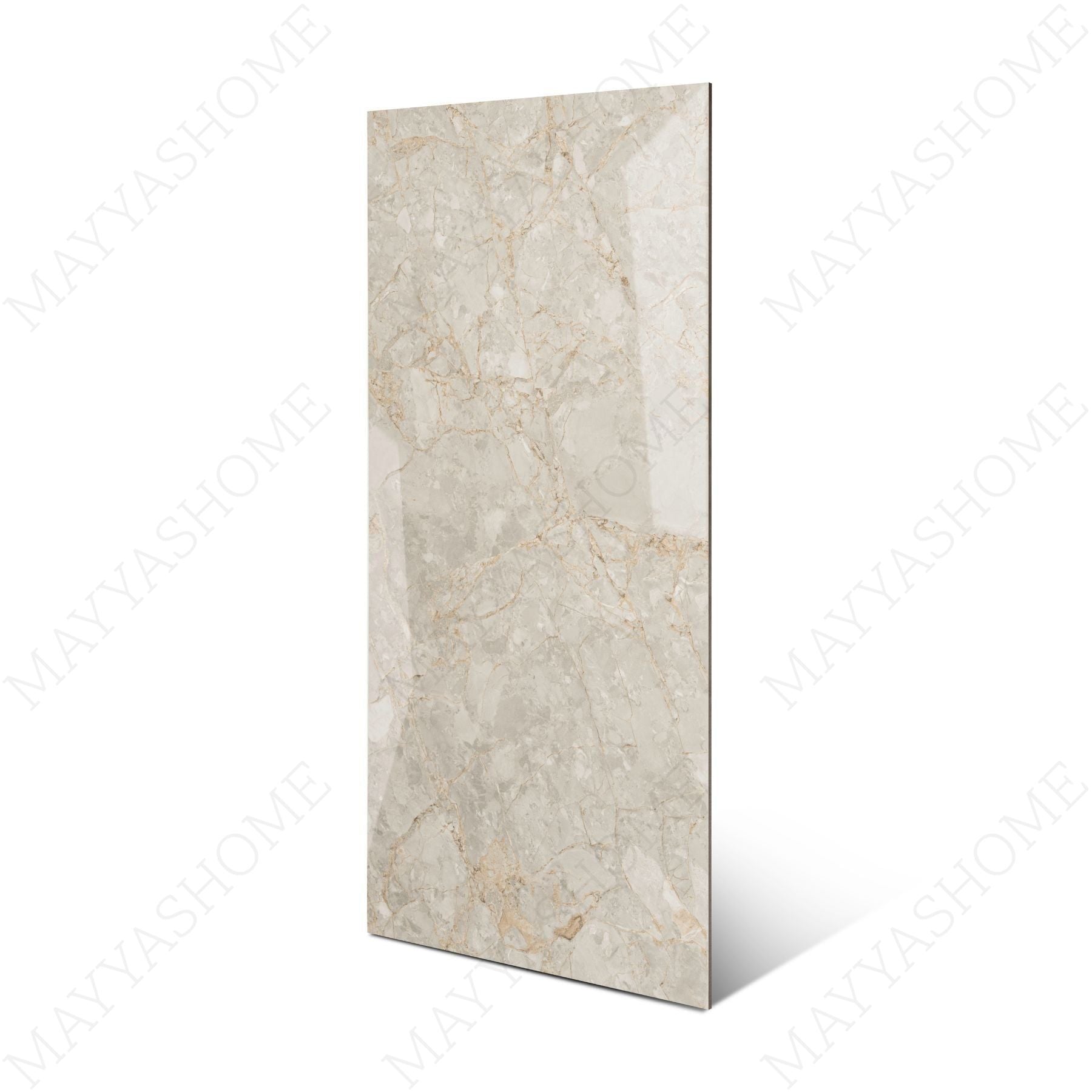 Ivory Gold glossy marble porcelain tile 60x120cm with 9mm thickness features warm ivory base, golden veining and elegant polished finish.