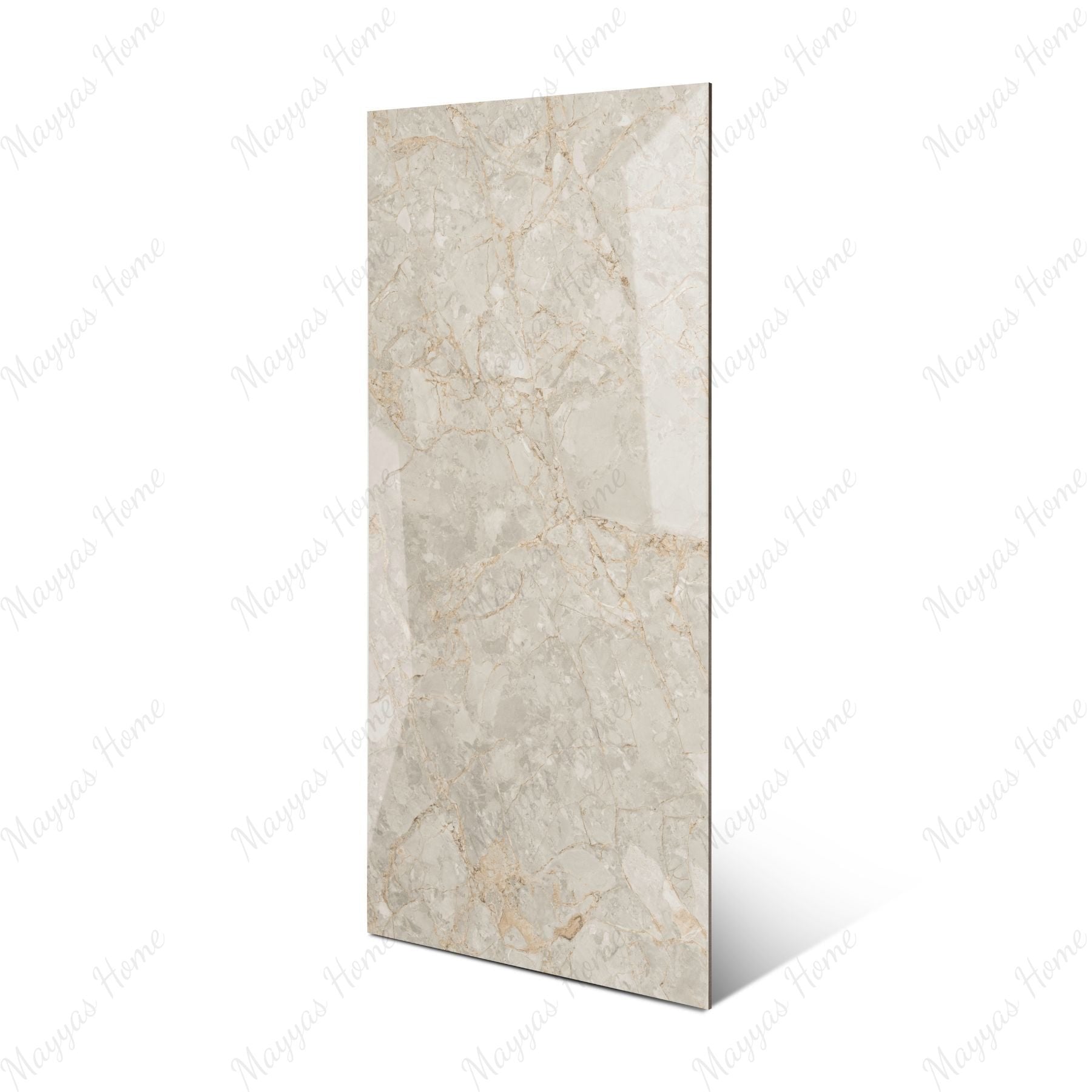 Ivory Gold glossy marble porcelain tile 60x120cm with 9mm thickness features warm ivory base, golden veining and elegant polished finish.