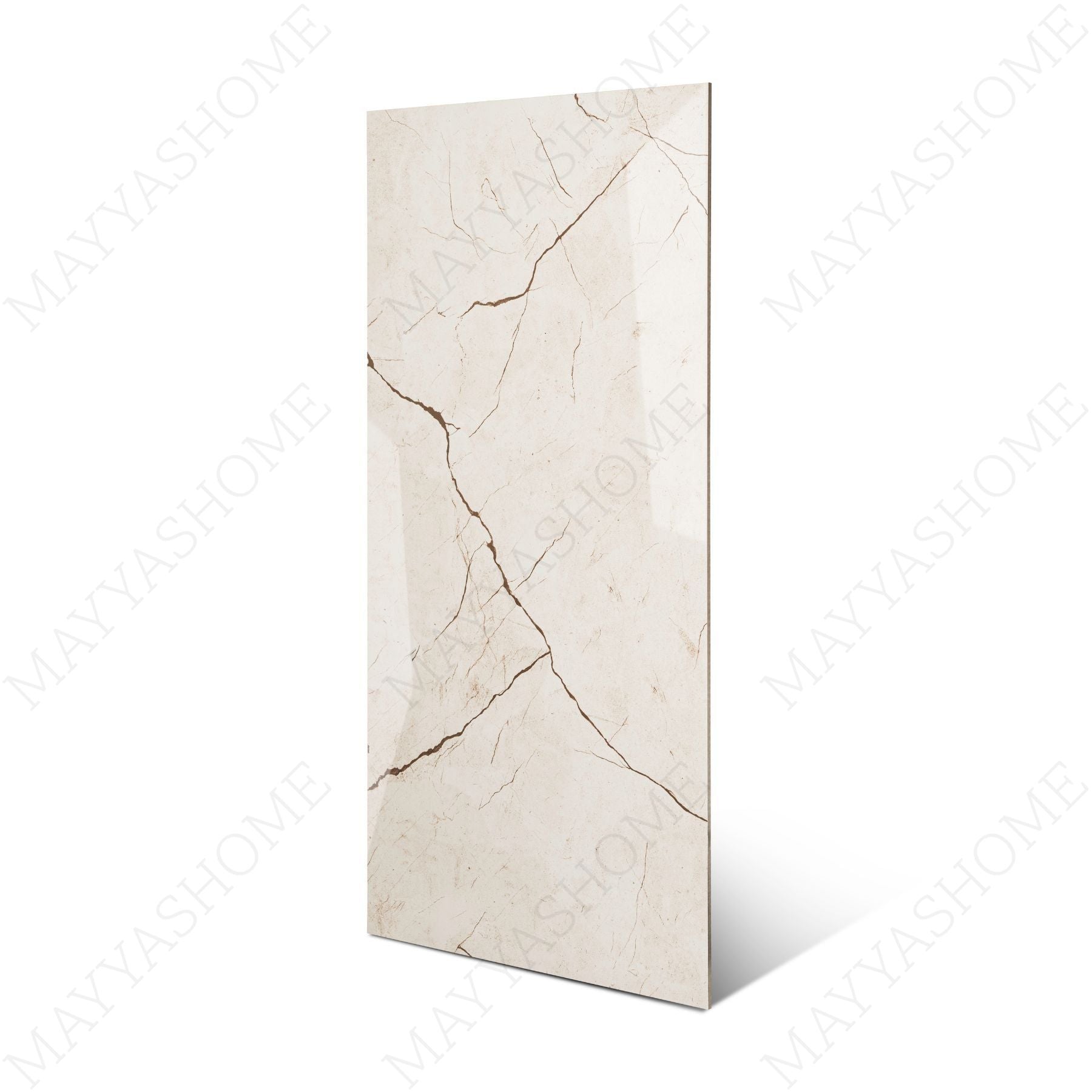 Ivory Marble glossy porcelain tile 60x120cm with 9mm thickness features warm ivory base, subtle beige veining and polished finish.
