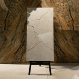Ivory Marble glossy porcelain tile 60x120cm with 9mm thickness features warm ivory base, subtle beige veining and polished finish.