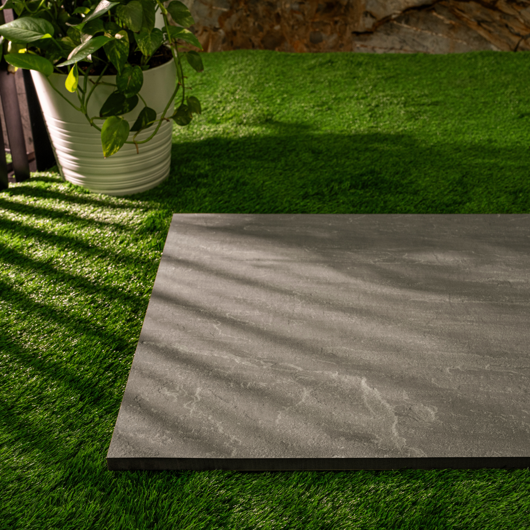 Kandra Grey porcelain tile 60x120cm 2mm thickness, grey stone look design, durable porcelain tile for modern floors and walls.