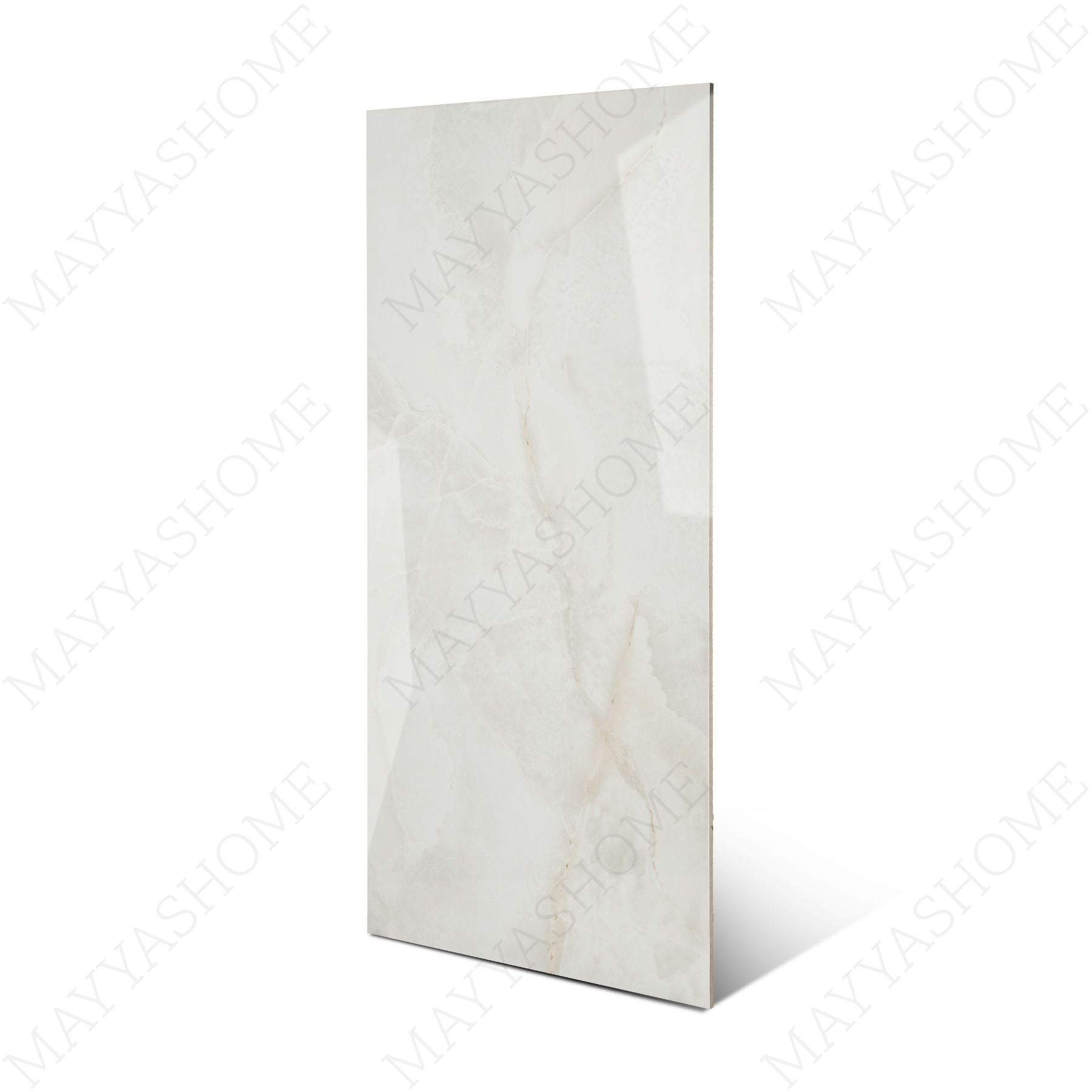 Louis Onyx Beige glossy onyx effect porcelain tile 60x120cm with 9mm thickness features warm beige tones, layered depth and polished finish.