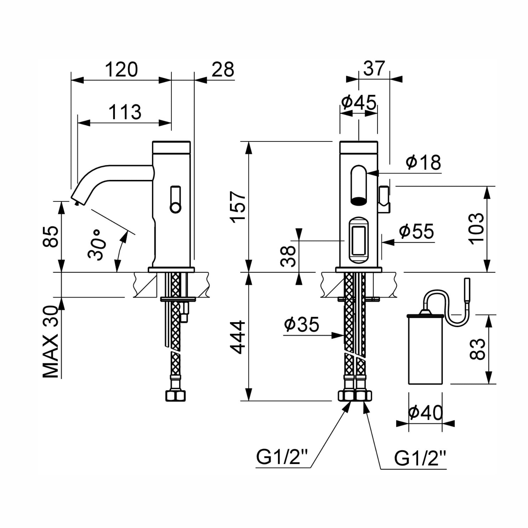 Luxury battery-powered electronic sink mixer tap with above-counter installation and smart water-saving flow control.