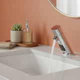 Luxury mains-powered electronic single water sink faucet with modern above-counter installation and water-saving flow control.